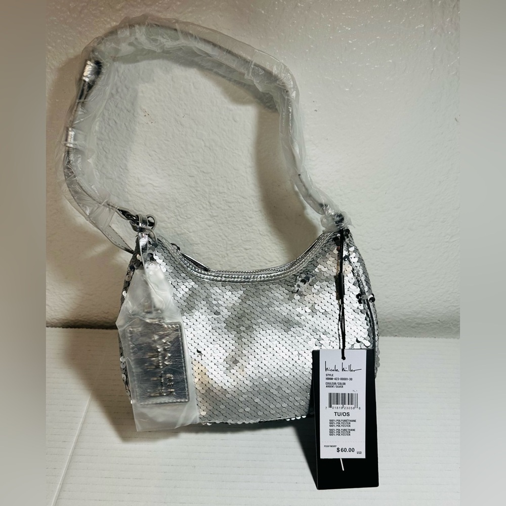 Nicole Miller Silver Sequin Shoulder Bag NWOT